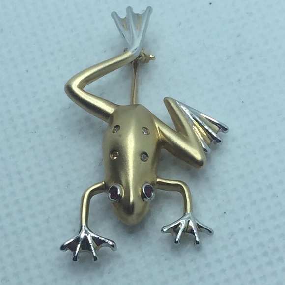 14K Yellow and White Gold Tree Frog πΈ Brooch - Picture 13 of 16